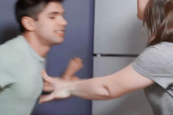 Boy sees movement and instinctually starts humping the leg...