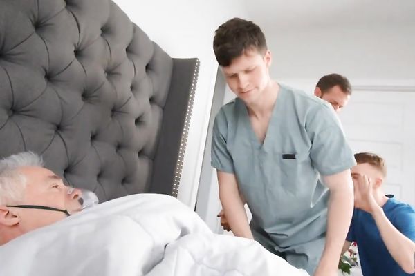 The horny couple are more interested in getting to know hot healthcare worker